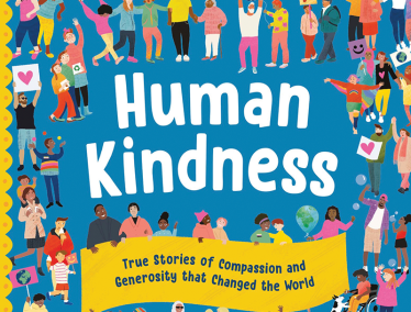 Book cover of "Human Kindness" depicting illustrated rows of people against a blue background