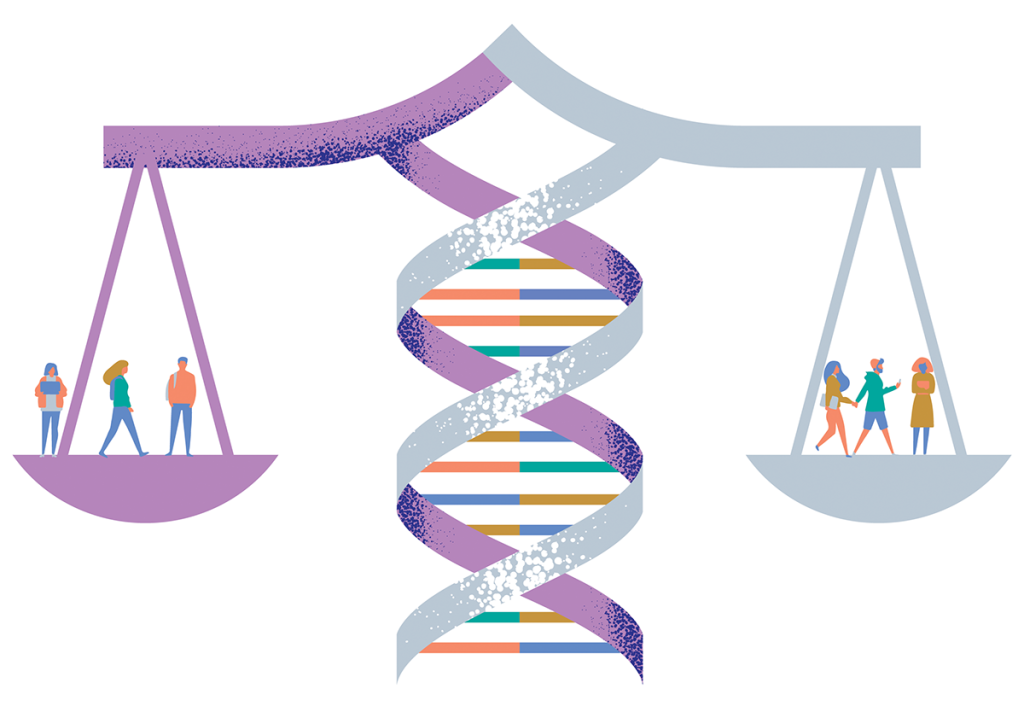 Illustration of gene sequence as part of the structure of a scale