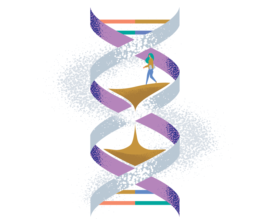 Illustration of gene sequence turned into an hourglass 