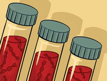 Illustration of lab vials with strands of DNA inside them