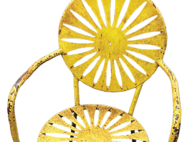 A weather yellow terrace chair.