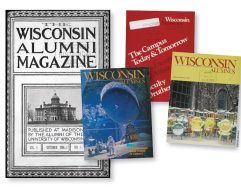 Photo collage of old covers of On Wisconsin