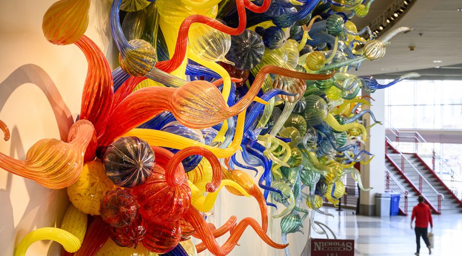 close up of colorful Chihuly glass sculptures