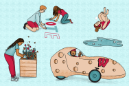 Series of illustrations showing students engaged in various hobbies