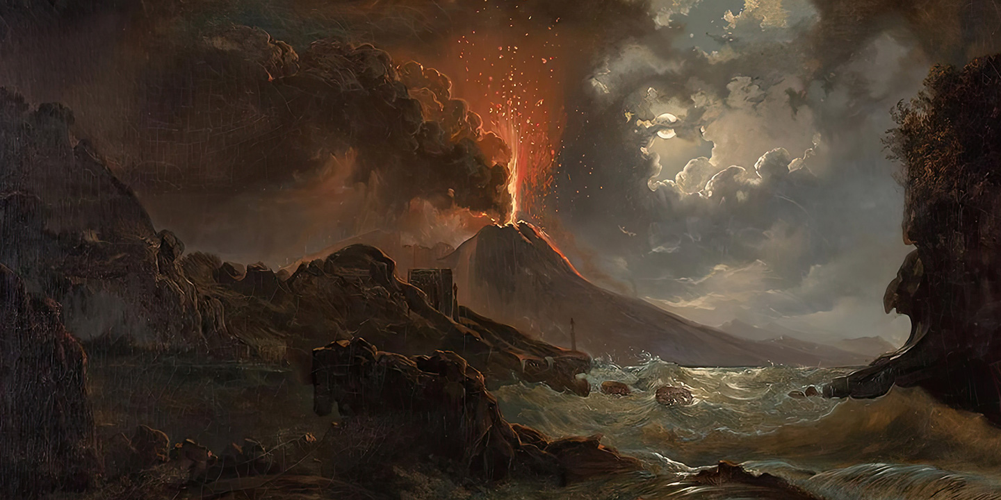 An illustration of what the eruption of Mt. Vesuvius may have looked like.