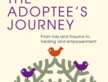 Book cover for 'The Adoptee's Journey' by Cameron Lee Small, featuring a stylized tree with purple and one orange bird perched on its branches, and the subtitle 'From loss and trauma to healing and empowerment.'