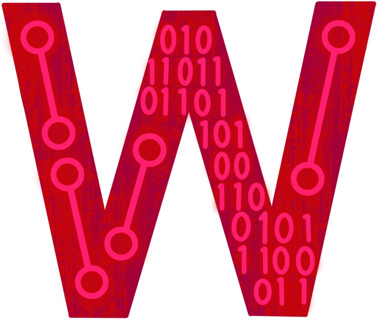 A large letter 'W' filled with binary code and circuit-like lines, which functions as a drop cap for the word 'When'.