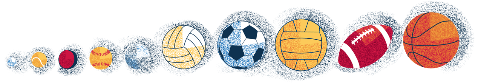 A visual timeline shows ten sports balls—each labeled “22%”—representing different the size difference through the years, from Year 1 (golf ball) to Year 10 (basketball). The year one golf ball is noted as representing $20.5 million dollars with future years to be larger, based on the average annual revenue.