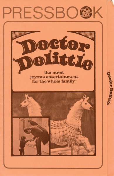 Vintage pressbook for 'Doctor Dolittle,' with animal images and the text 'the most joyous entertainment for the whole family!'